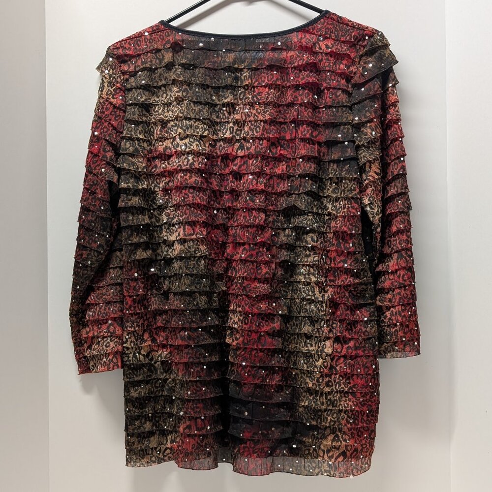 Notations Leopard Print Sequin Ruffled Blouse - image 3
